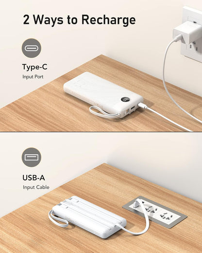 VEEKTOMX Portable Charger Built-in Cables,10000mAh Power Bank for iPhone,Fast Charge USB C Battery Pack Travel Essentials Powerbank Compatible with iPhone 17/16/15/14, Samsung S25/24, Android, etc