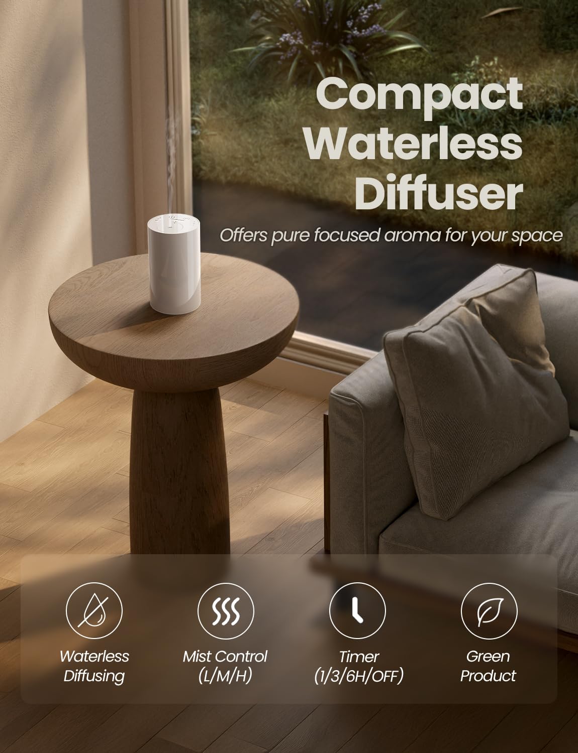Waterless Essential Oil Diffuser, Portable Aromatherapy Diffuser with 20mL Capacity, Battery Operated Mini Scent Diffuser,3 Mist Levels & Timers, Leak-Free, for Home, Car, Office (Black)
