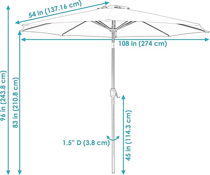 Sunnydaze Outdoor Patio Umbrella - Polyester Table Market Umbrella with Push-Button Tilt and Crank - 8 Sturdy Ribs - Beige - 9ft