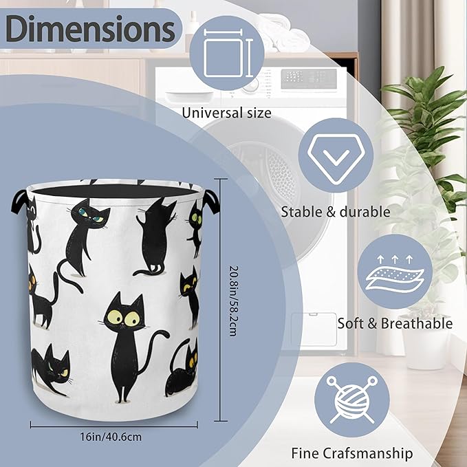 Funny Black Cat Laundry Hamper, Dirty Clothes Laundry Basket