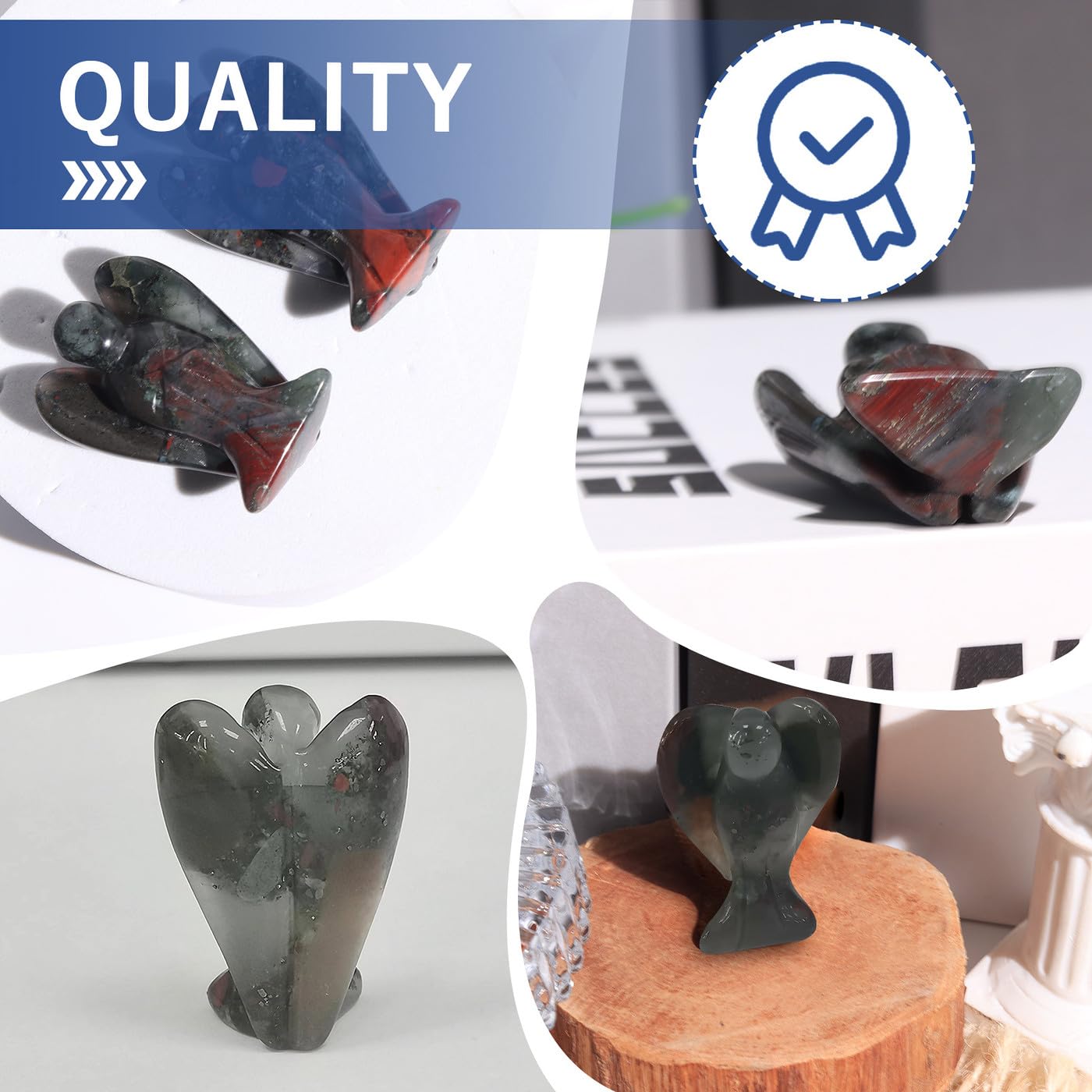 QINJIEJIE African Bloodstone Crystals Angel Decor Peace Statue Stone Guardian Angel Healing Hand Carved Gemstones Cute Pocket Figurines Room Office Desk Decorations Gifts for Women