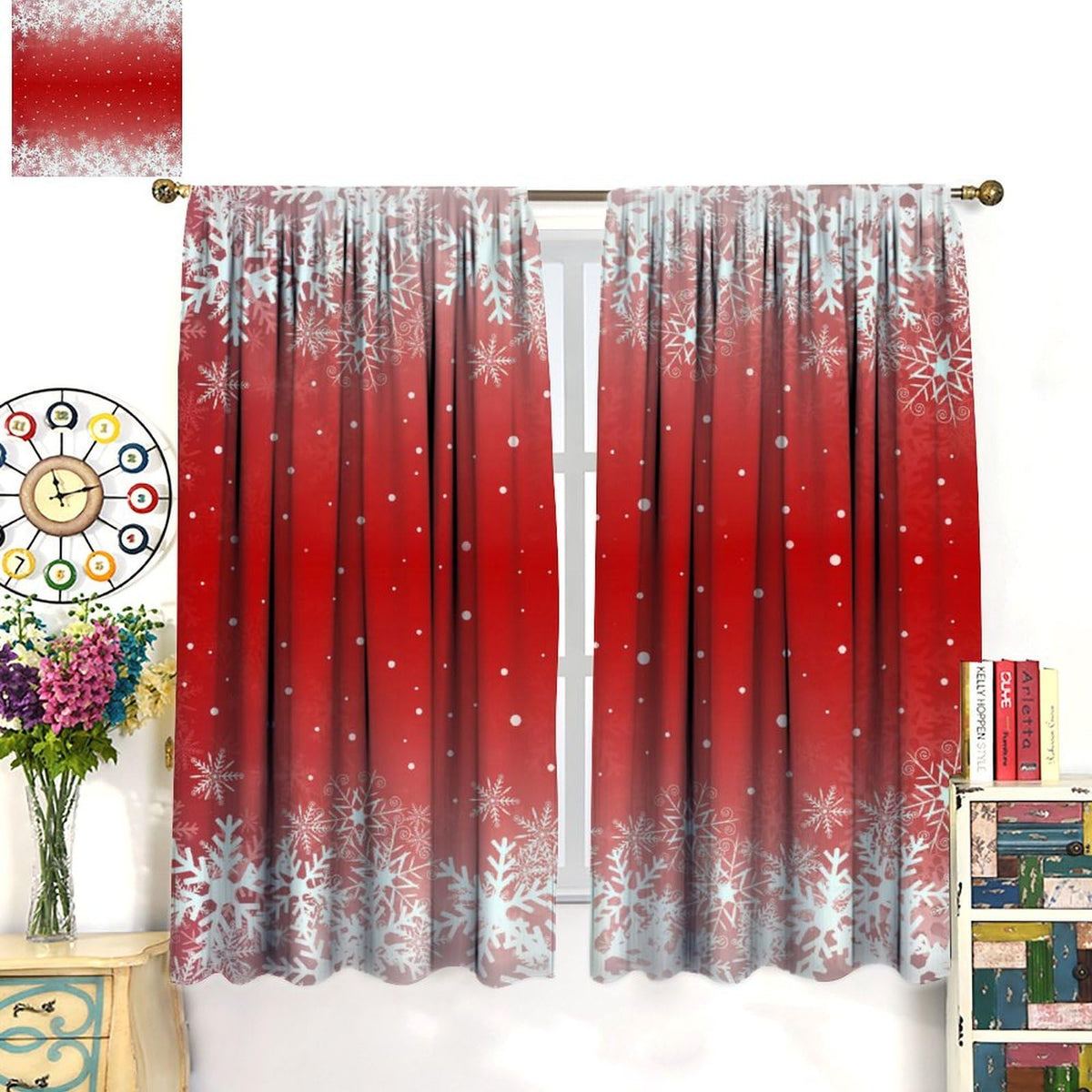 FengMingRui Merry Christmas Snowflakes Curtains for Happy Festival Living Room Bedroom Home Decor Window Drapes 52" W X 84" L