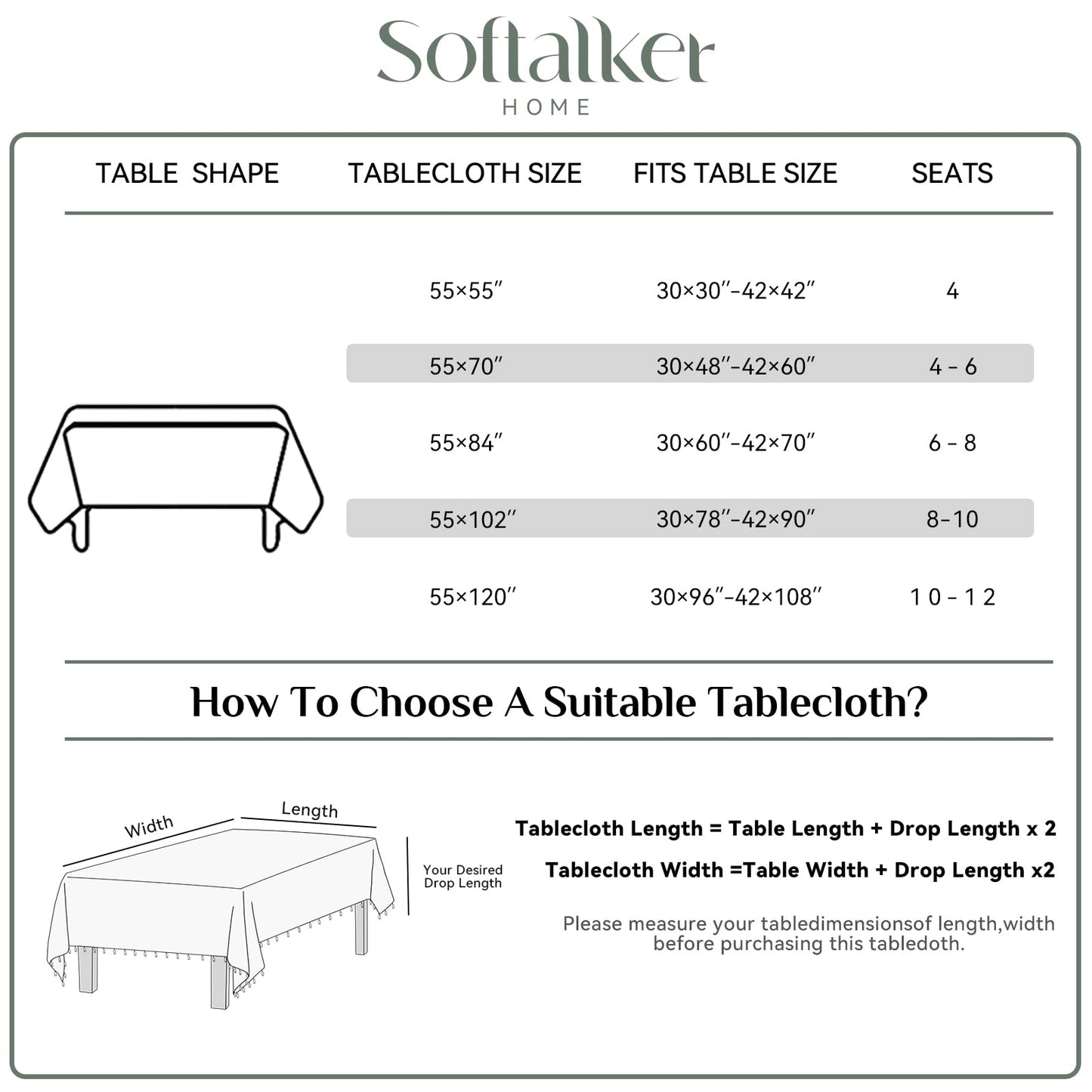 Softalker Outdoor Linen Tablecloth Rectangle, Waterproof Cotton Boho Farmhouse Table Cloths with Tassel, Heavy Weight Wrinkle Free Table Cover for Picnic Camping Dining - 55 x 70 Inch, Wine Leaf