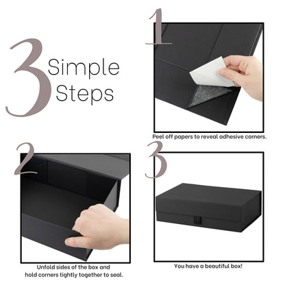 Hard Black Gift Box With Magnetic Closure Lid 10.5"x7"x3" Pack Of 2 Black Ribbed Rectangle Favor Boxes With Black Ribbed Finish For Wedding, Bridesmaid Groomsman Proposal, Clothing (2 Boxes)