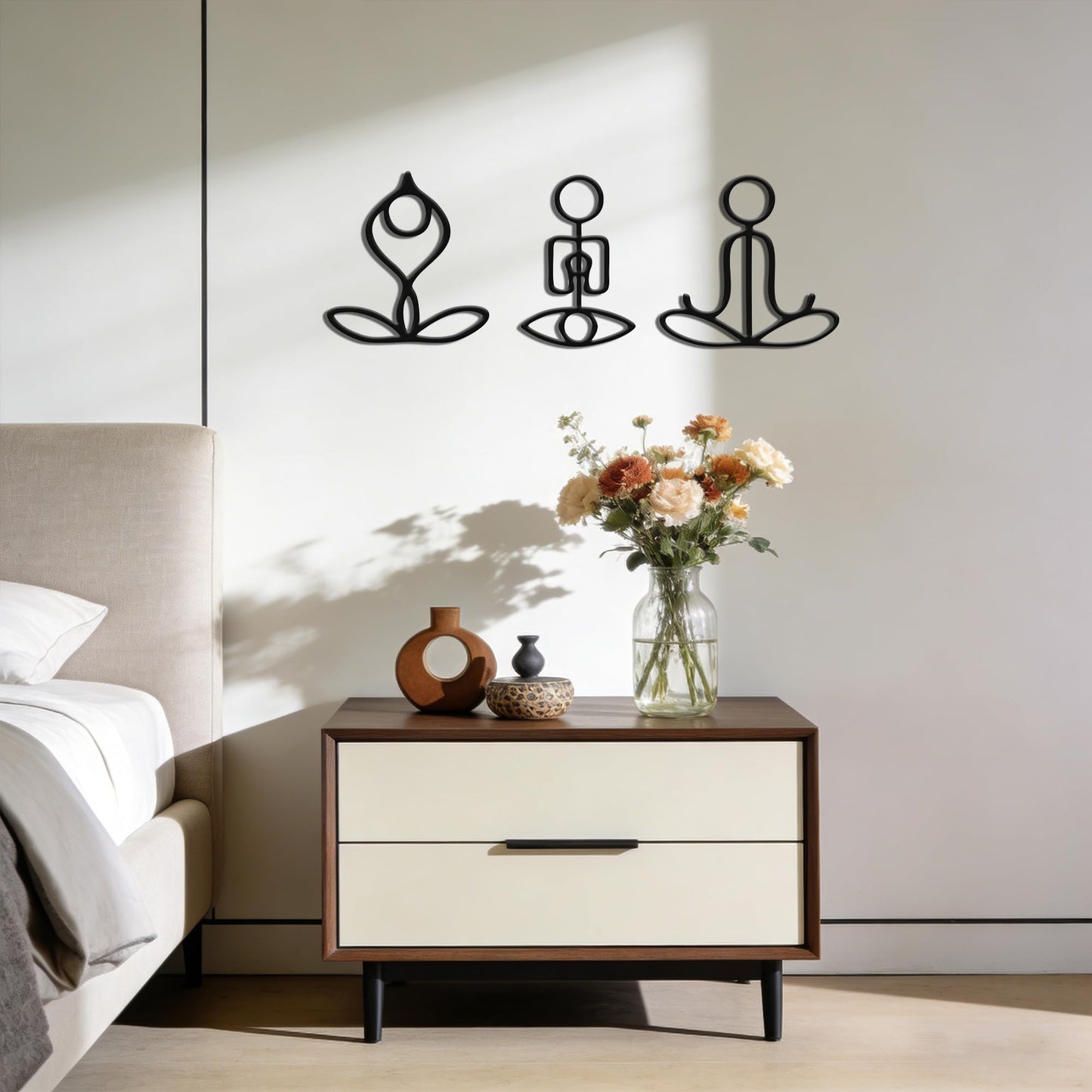 Slickss Zen Wall Art 3-Piece Set - Yoga Pose Metal Sculptures for Meditation Room & Spa Decor, Namaste Calming Wall Art for Yoga Gifts Women, Chakra & Buddha Decor
