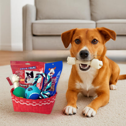 Best Dog Gift Basket with Treats and Toys – Premium Birthday or Welcome Box for Small to Medium Dogs – Includes Rope Toy, Chew Bone, Balls, and Tasty Snacks