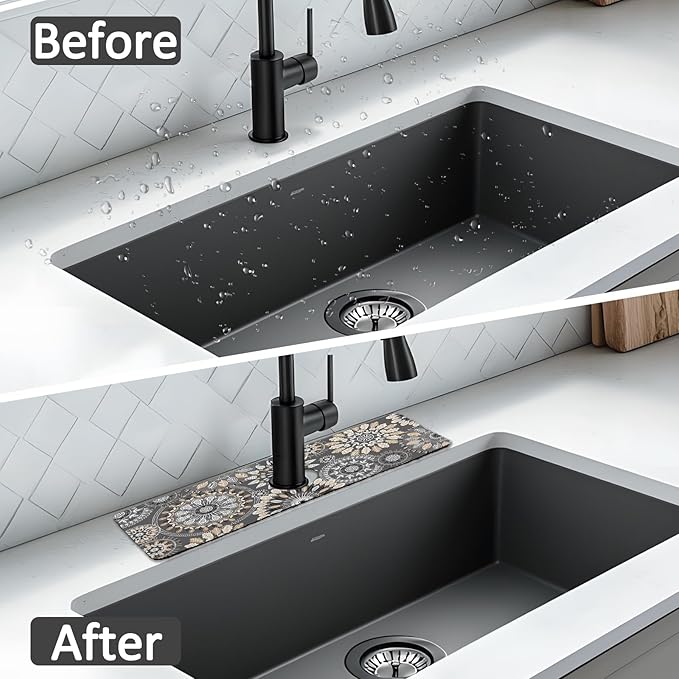 15" X 5.5" Kitchen Sink Splash Guard Faucet Mat Mandala Super Absorbent Fast