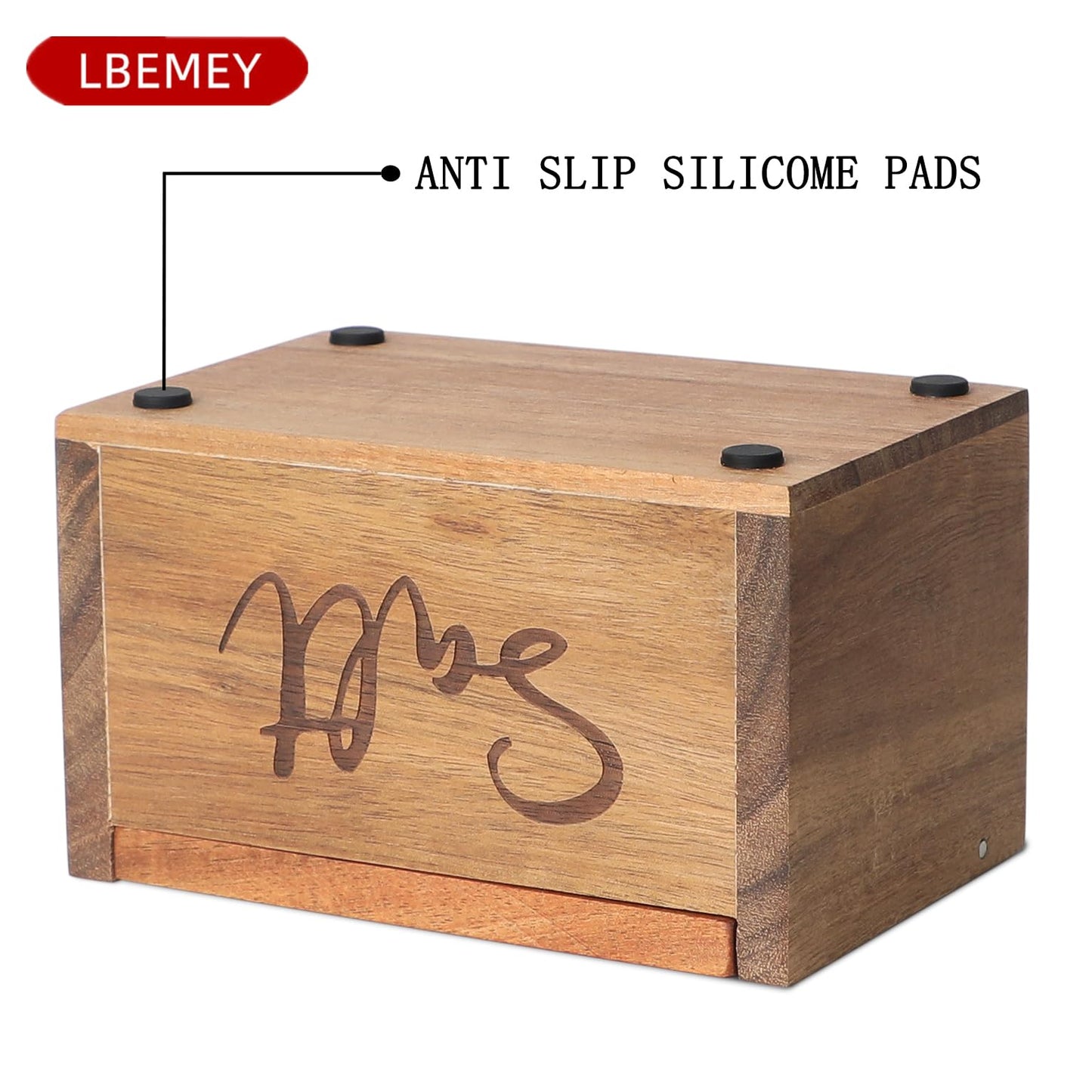 Acacia Wood Spice Box with Lid and Built-in Spoon for Kitchen Countertop, Rectangle Farmhouse Kitchen Decoror for Storing Salt, Peppers, Sugar or Seasonings, Brown (Labeled - “Salt”)