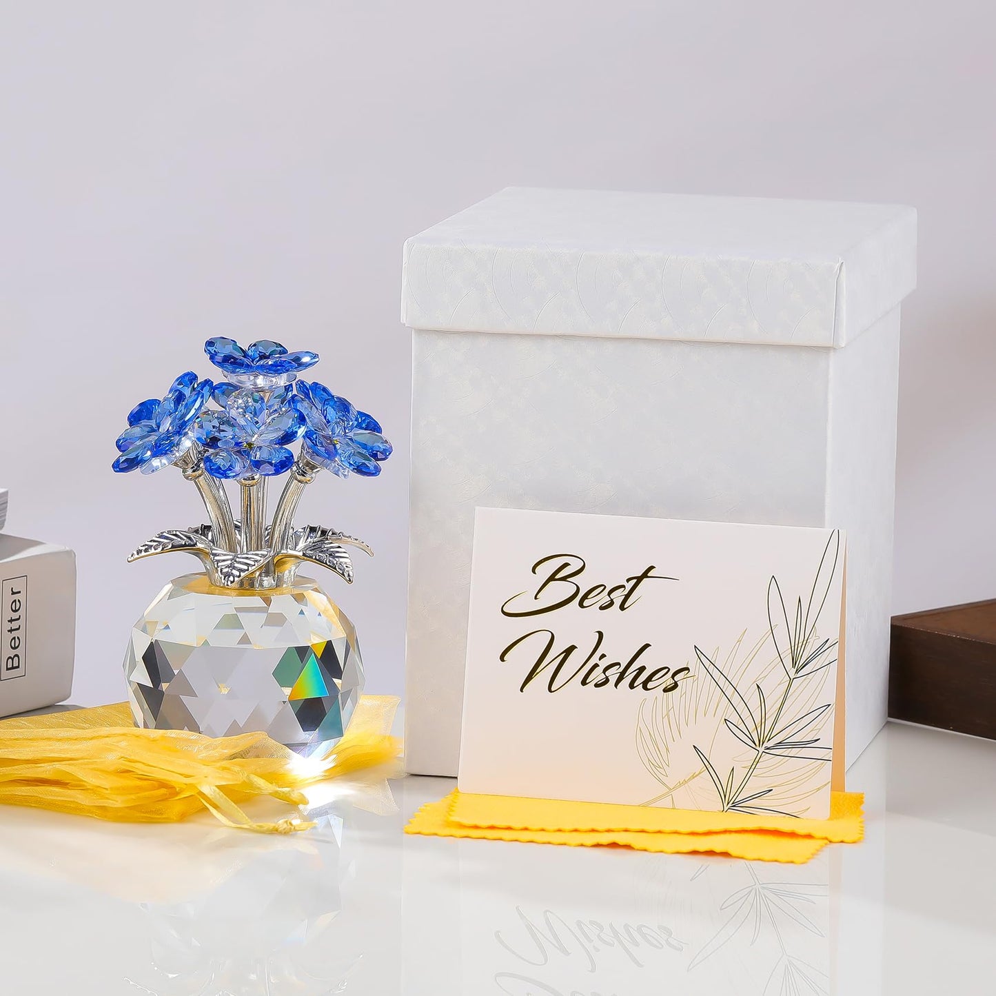 Arikyrist Crystal Forget-Me-Not Bouquet Figurines Gifts for Her Blue Flowers Decoration for Living Room Romantic Presents for Women Mom Friends Birthday Anniversary