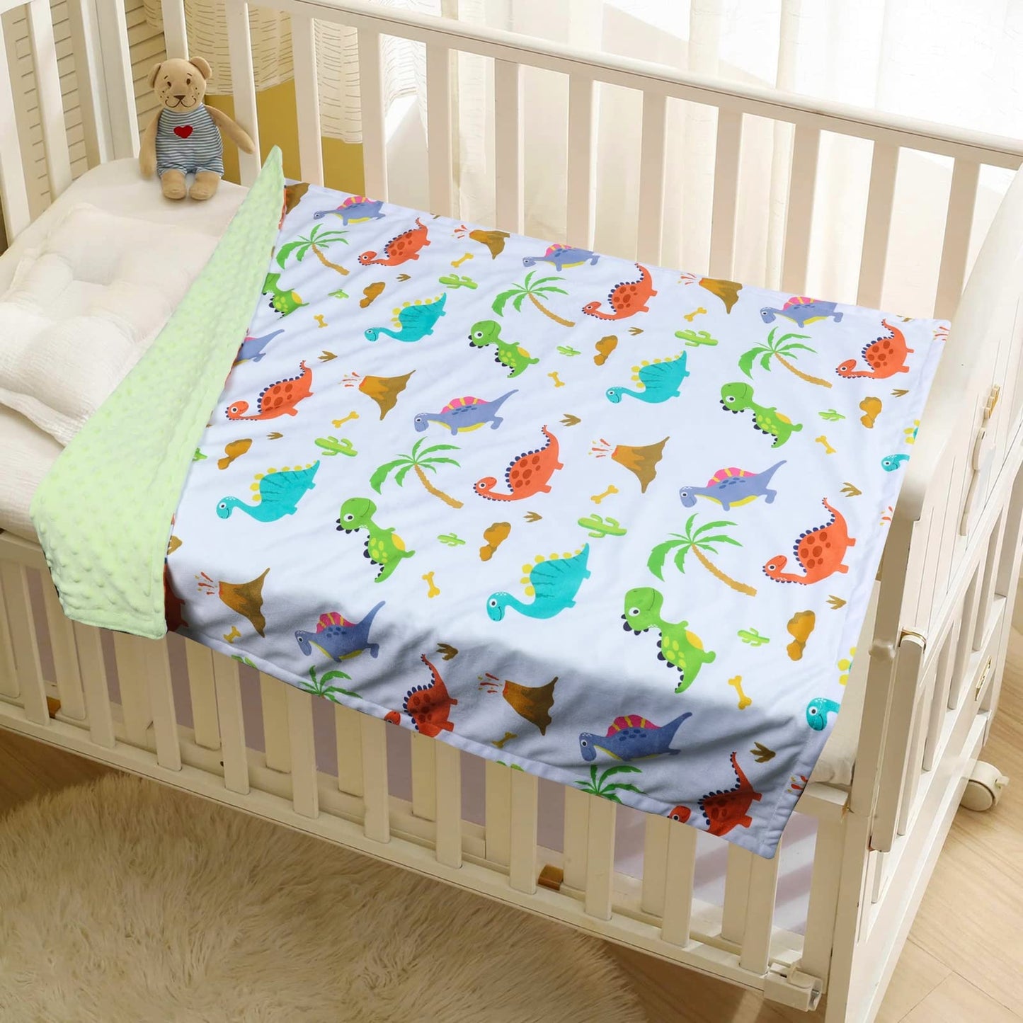 Donsonny Baby Blanket for Boys Girls Soft Minky with Double Layer Dotted Backing, Dinosaur Printed 30 x 40 Inch Receiving Blanket