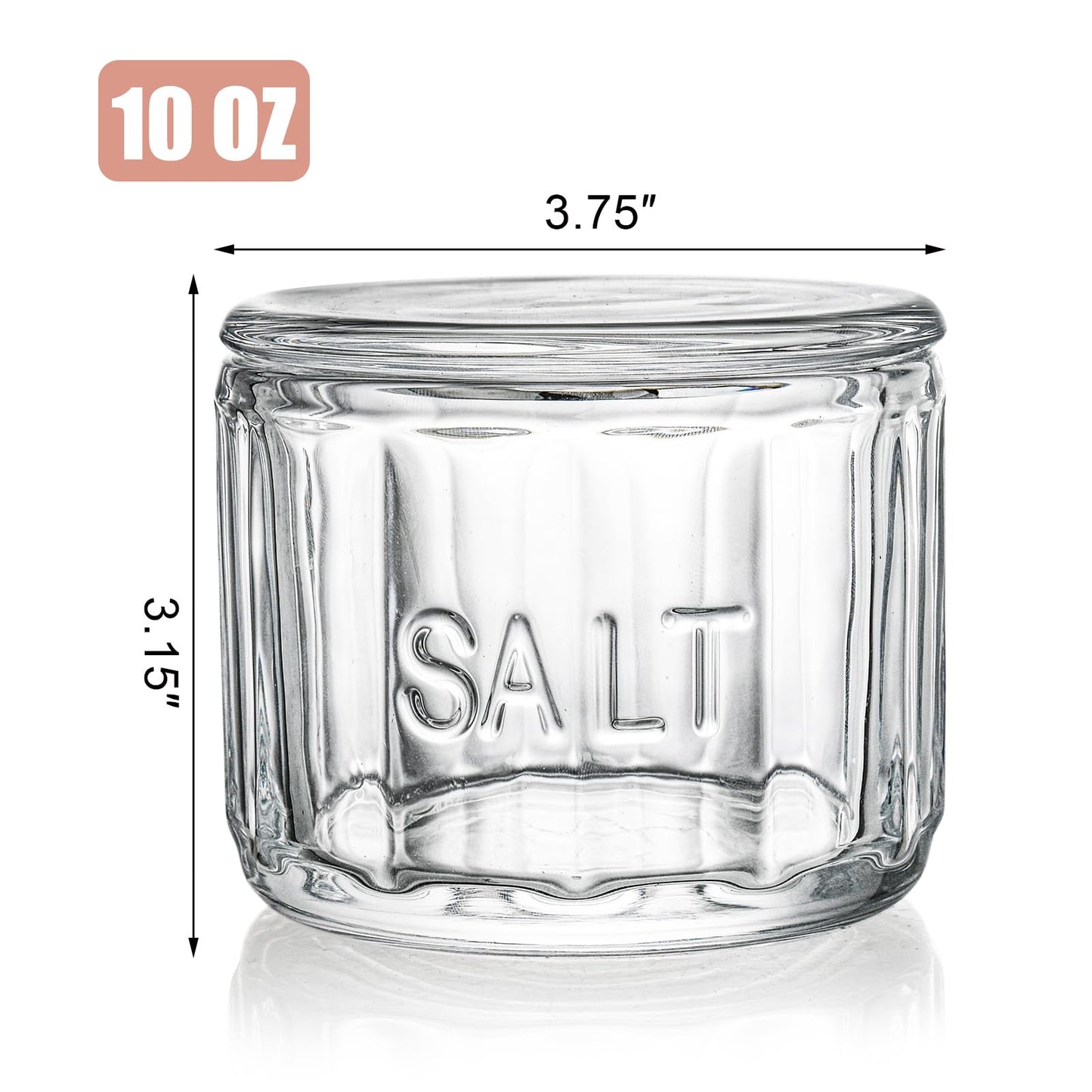 Nicunom 2 Pack Clear Glass Salt Cellar with Lid, Salt Storage Container Salt Box, Retro Style, Kitchen Decor, Wedding Gift, 3.75" D x 3.15" H