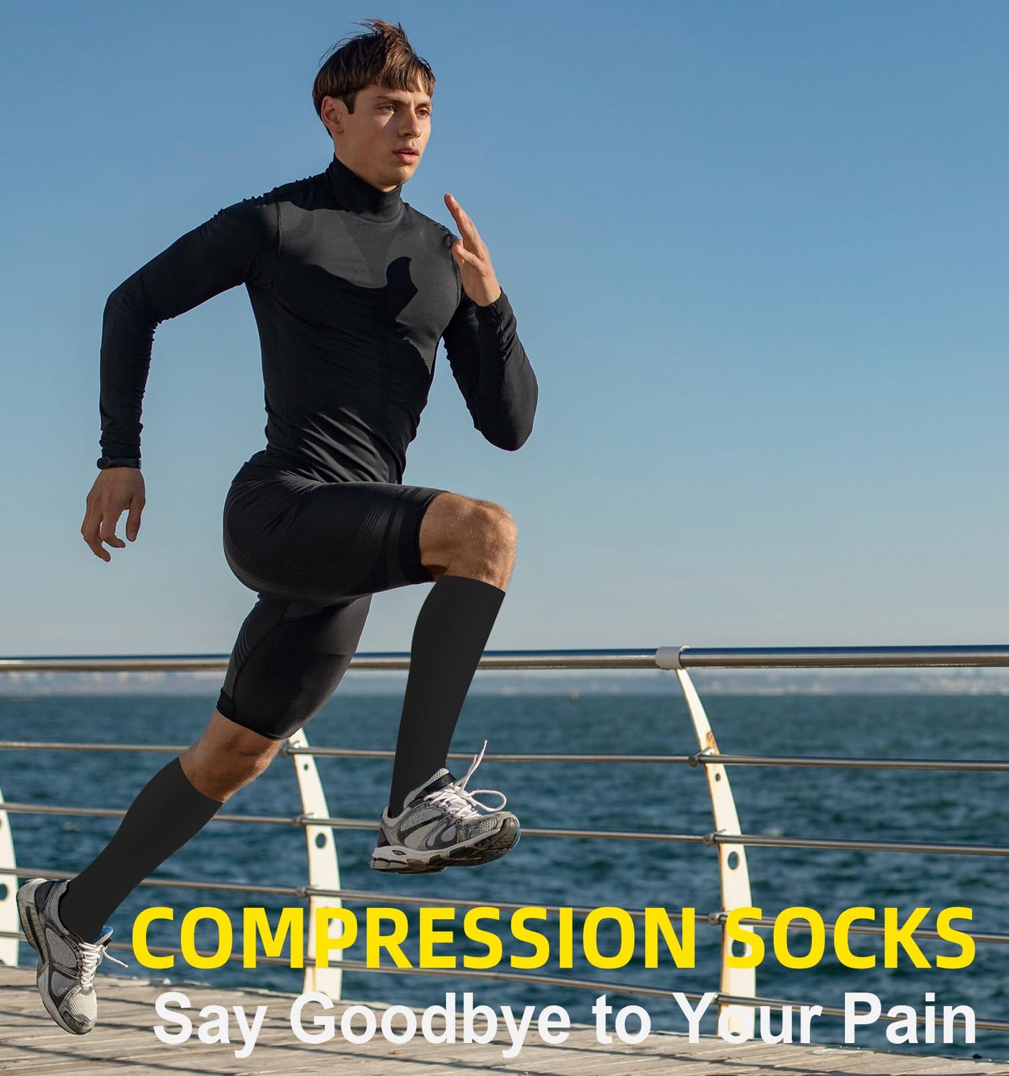 BLONGW Compression Socks for Women & Men Circulation (4 Pairs) 15-20 mmHg is Best Support for Nurses Running Hiking Travel, 04 Black/Navy/Gray/White, S-M