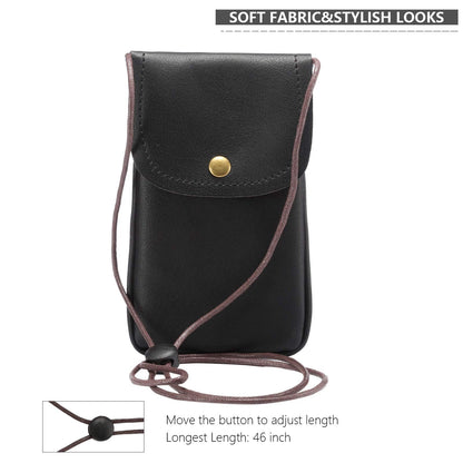 Techcircle Cell Phone Neck Pouch PU Leather Carrying Bag with Credit Card Holder Adjustable Strap, Small Travel Purse for iPhone 11 XR XS Max SE 8 7 6 Plus, Galaxy S10 S7 Edge A10 J7, Moto G6 (Black)