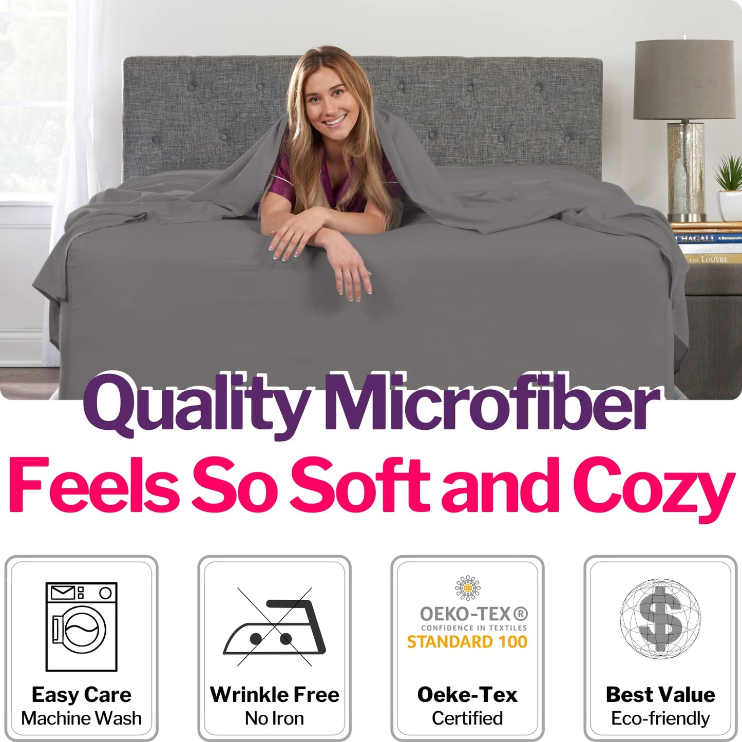 Deep Pocket King Sheets - King Size Sheet Sets with Zippered Pillowcases - 18 Inch Deep Pockets - Fitted & Oversize Flat Sheets