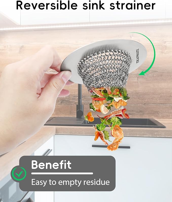 TRAPMATE 2 Pcs Kitchen Sink Drain Strainer, Stainless Steel Sink Strainer Basket