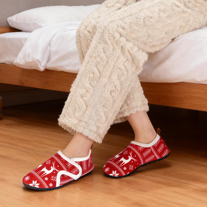 Ibeauti Womens Mens House Slippers Rubber Sole Indoor Slipper Socks Lightweight Fleece Lined Slip-on Barefoot Slippers (Red-Christmas, Adult, Women, Numeric Range, Medium, 8.5, 9.5)
