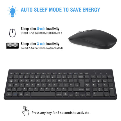 Wireless Keyboard and Mouse Set, 2.4G Compact Slim QWERTY UK Layout USB Keyboard and Cordless Silent Mouse Combo with Numeric Keypad Ergonomic Energy Saving for Windows PC/Laptop/Computer/Apple Mac