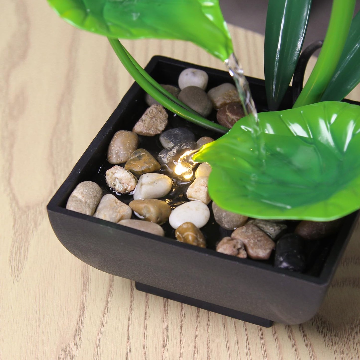 YOQUATE Water Fountain Indoor Waterfall Fountain 3-Tier Tabletop Fountain Lotus Desk Relaxation Home Decor Including Lots of Rocks and Soothing Sound Machine (Green 1)
