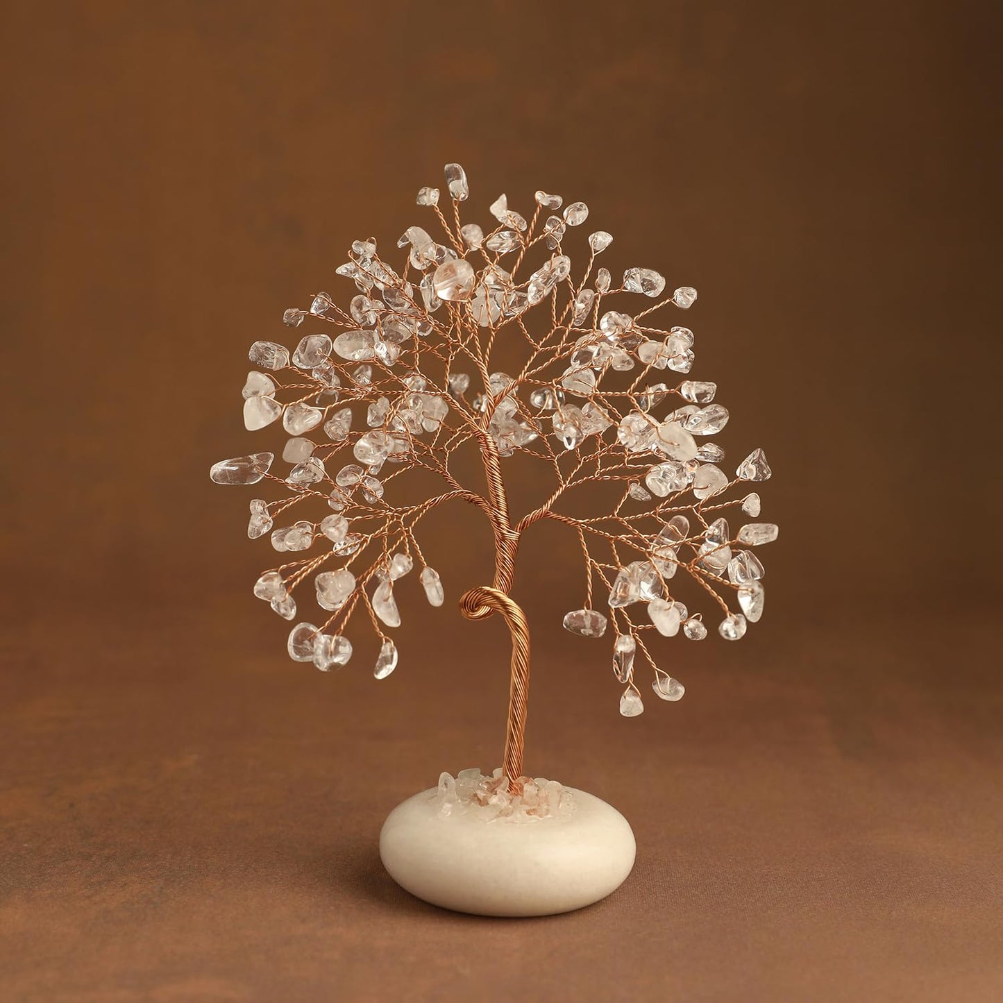 Clear Quartz Healing Crystal Tree of Life, Office Desk Home Shelf Decor, Bonsai Natural Stone Healing Crystals Copper Wire Money Tree with White Jade Base Spiritual Yoga Gifts for Women Men