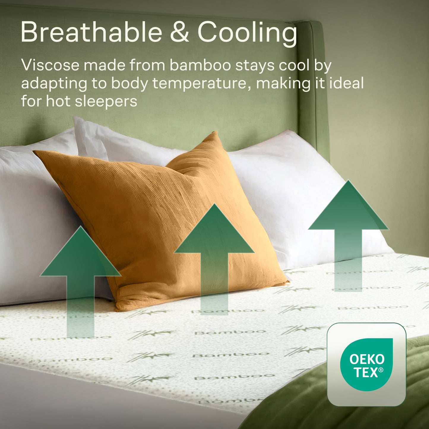 Side-Shield Waterproof Mattress Protector King - 6-21" Deep Pocket with Leak-Proof Edge Protection - Noiseless & Cooling Soft-Touch Viscose Made from Bamboo - Machine Washable (Green)