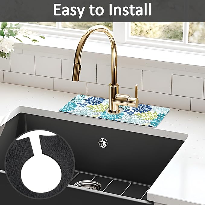 15" X 5.5" Kitchen Sink Splash Guard Faucet Mat Floral Super Absorbent Fast