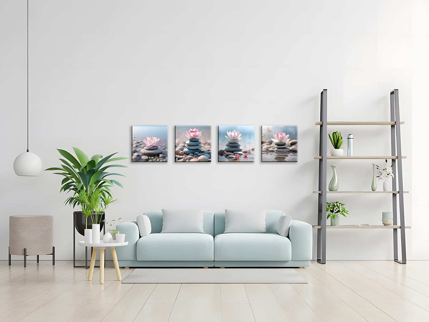 NAN Wind 4PCS Mordern Zen High-Definition Canvas Print Pink Lotus Stacked Zen Stones Spa Wall Art Easy-to-Hang Wall Art for Serene Home Deco Meditation Rooms Yoga Studios and Zen Enthusiasts