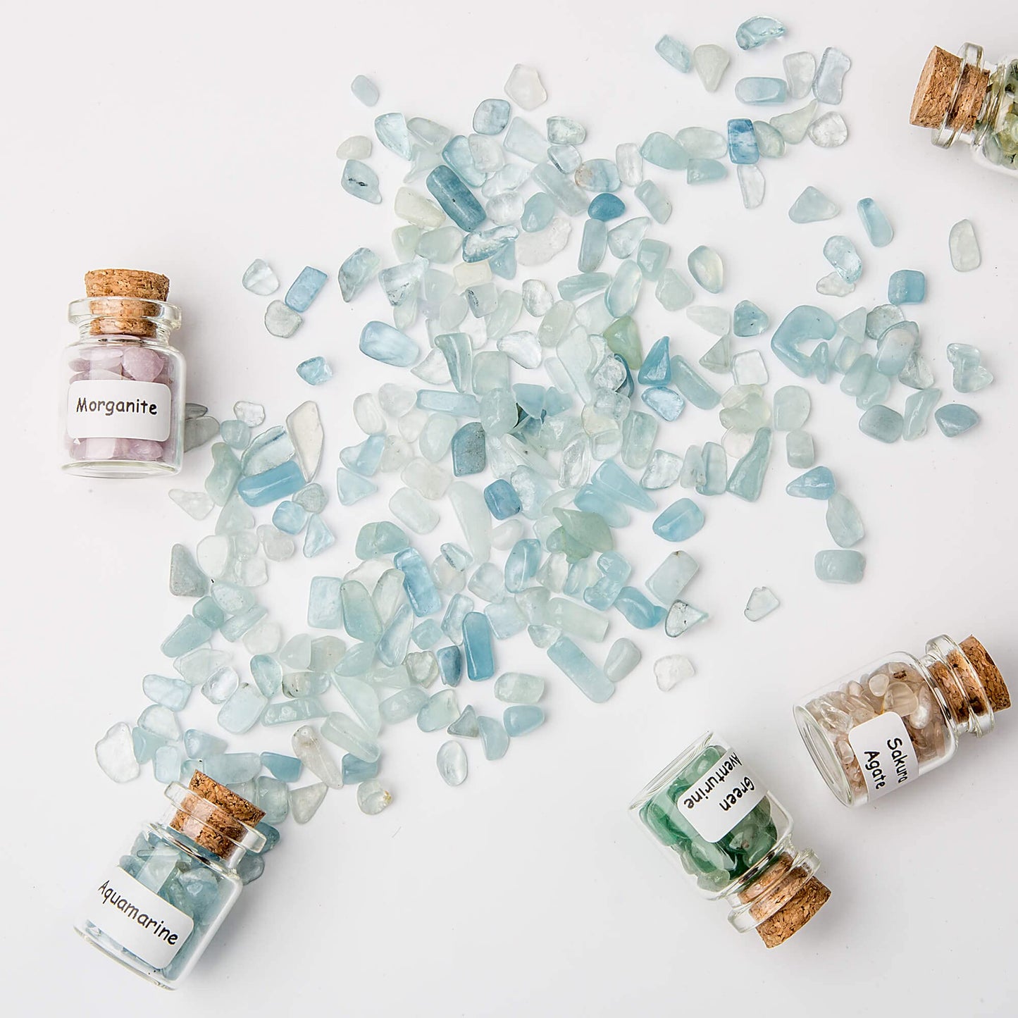 Crystal Chips Gemstone Bottles Set of Different Mini Crystals for Spell Jars, Healing Crystals for Witchcraft in Vintage Box, Chakra Crystals and Healing Stones Set Witch Gifts Witchcraft Supplies
