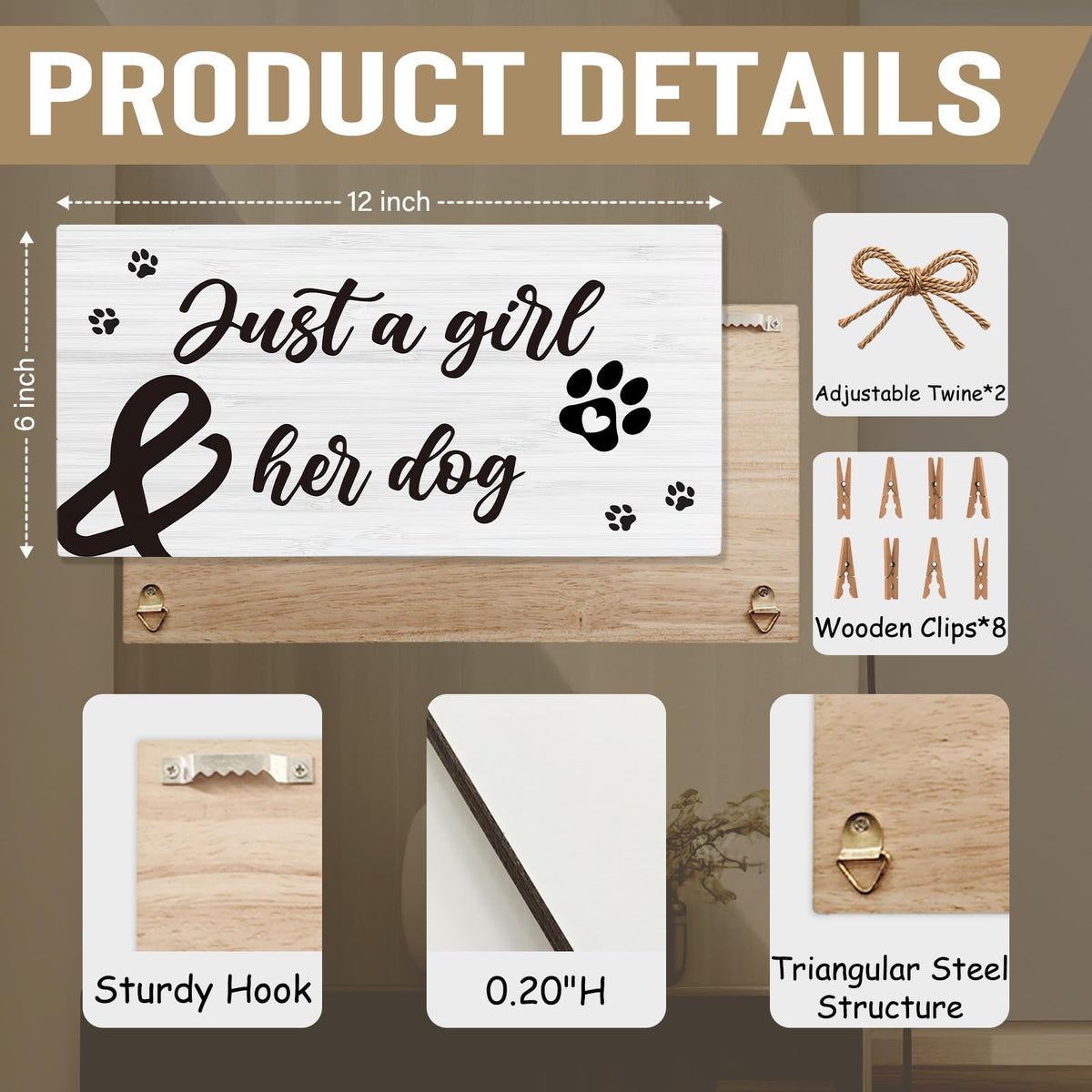 shiviody Dog Picture Frame Photo Holder for Wall, Dog Mom Lovers Owner Gifts for Women, Gifts for Pet Lovers, Just a Girl and Her Dogs Photo Hanging Display Picture Board for Wall Decor