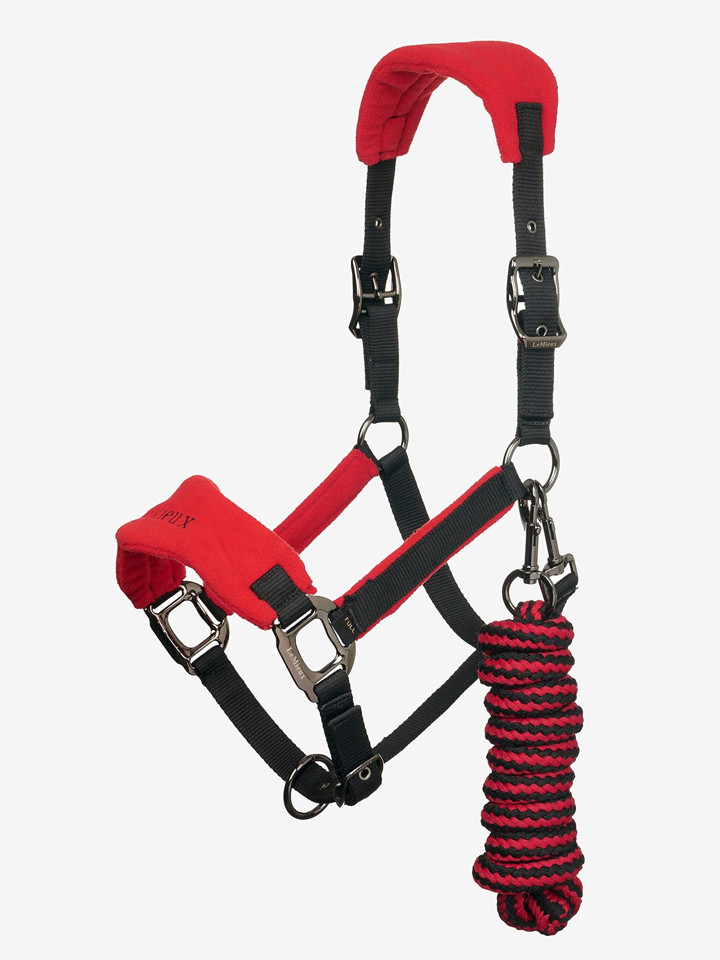 LeMieux Vogue Fleece Headcollar with Lead Rope in Chilli - Extra Padding, Adjustable at Curb and Poll Strap - Cob