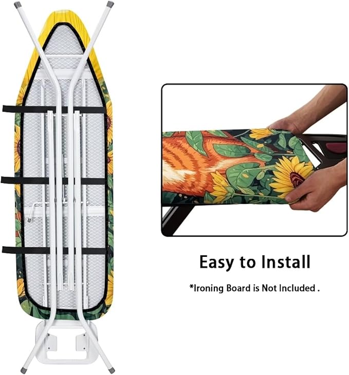 Ironing Board Cover, Cat Sunflower 15x54 Inch Standard Ironing Board Cover