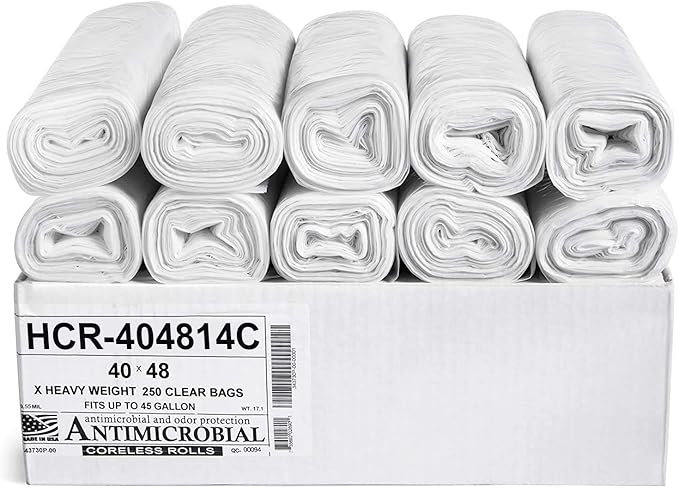 Aluf Plastics High Density Trash Bags, 45 Gallon, 14 Micron,