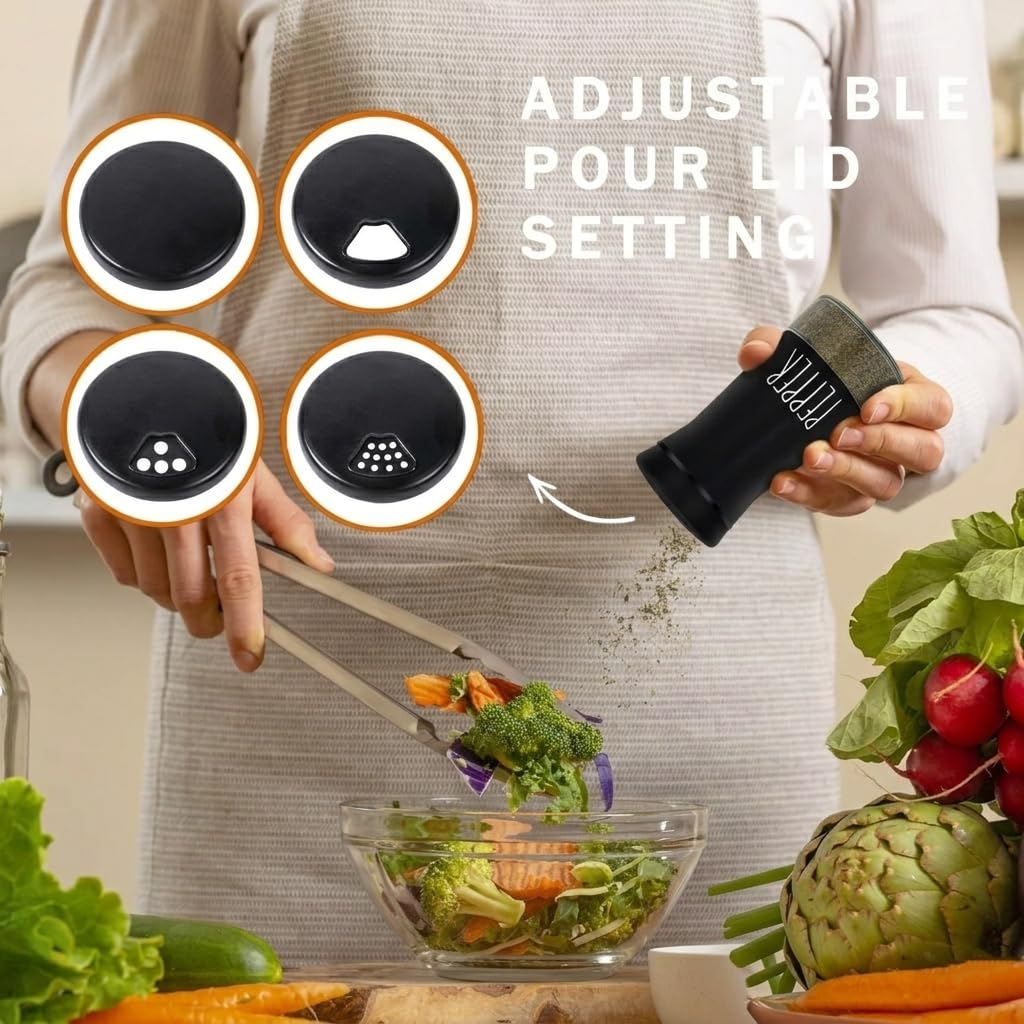 Farmhouse Salt and Pepper Shakers with Adjustable Pour Holes, Refillable Salt Shaker by Aelga, Ideal for Himalayan, Kosher, Black and White Pepper