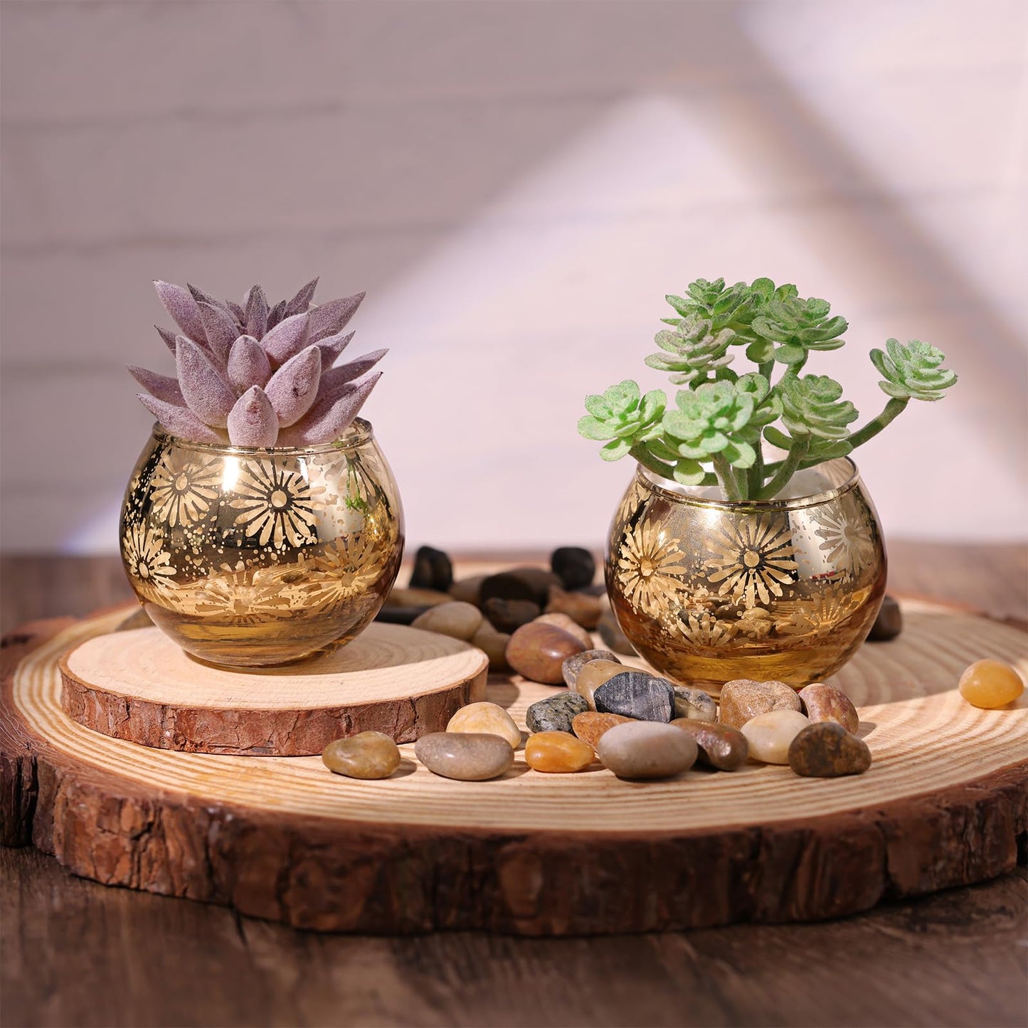 sunnyfuture Gold Mercury Glass Votive Candle Holders Set of 12, Round Tealight Candle Holders Bulk for Table Centerpieces, Weddings, Shower Gifts, Christmas, Halloween Party Decorations