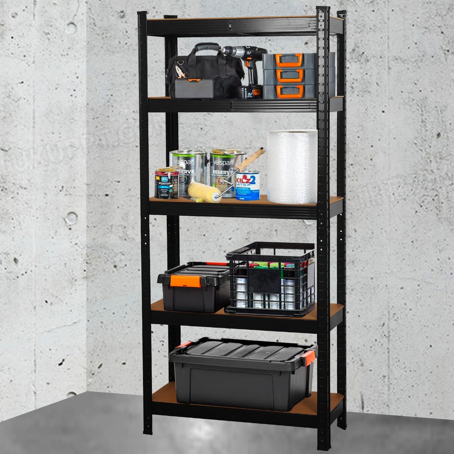 COZYBRITE Garage Shelving Units 5 Tier Heavy Duty Shed Storage Racking Shelf Metal Boltless 875kg Capacity 175kg Per Shelf for Warehouse Workshop Office (Black, 90x40x180cm)