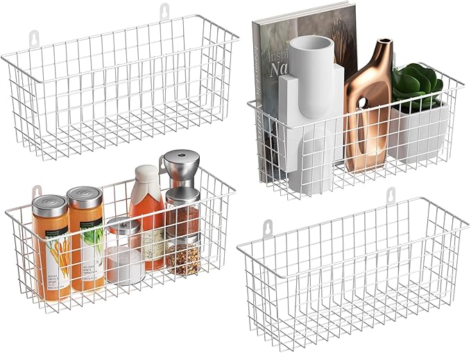 MaraFansie Wire Basket 4-Pack Hanging Wall Organizer Cabinet Storage Basket
