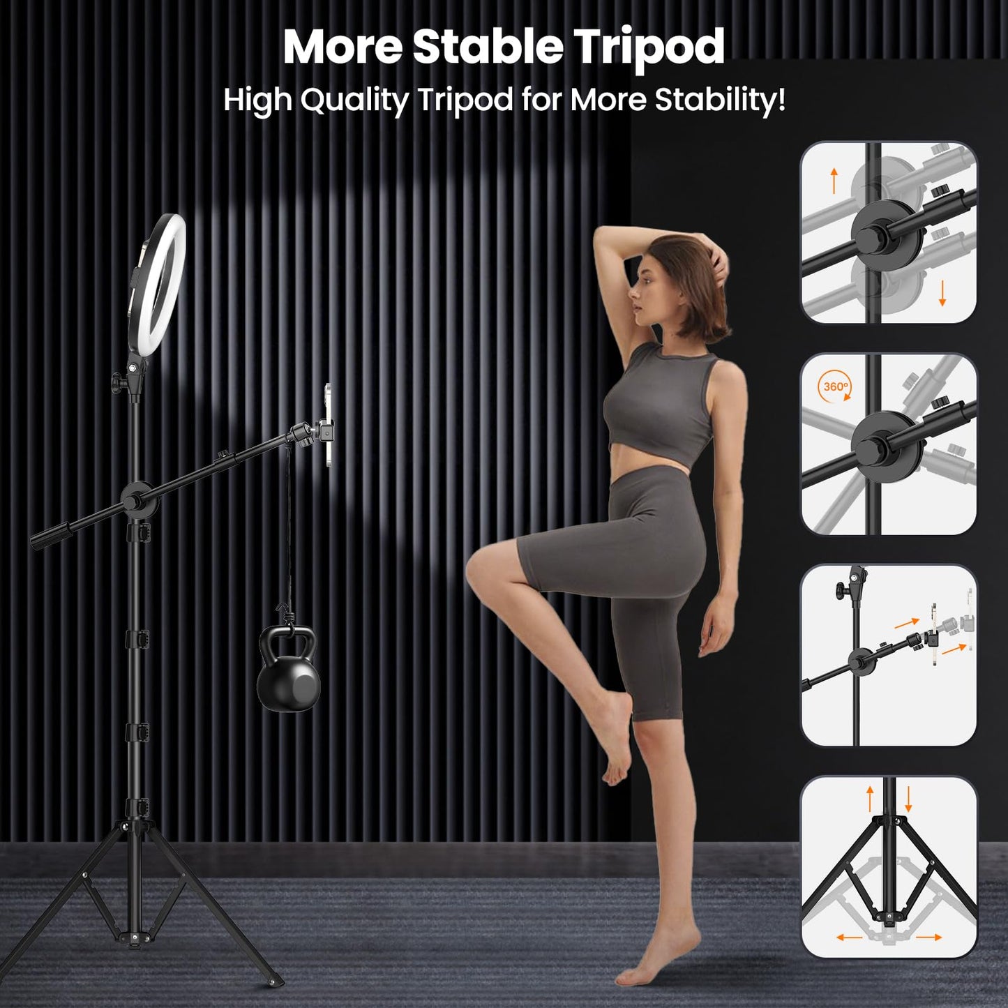 LUXSURE 10.5" Ring Light with Tripod Stand & Phone Holder, Overhead Phone Mount with 2 Shooting Positions, Tripod for iPhone with Ring Light for Video Recording/Live Streaming/Cooking