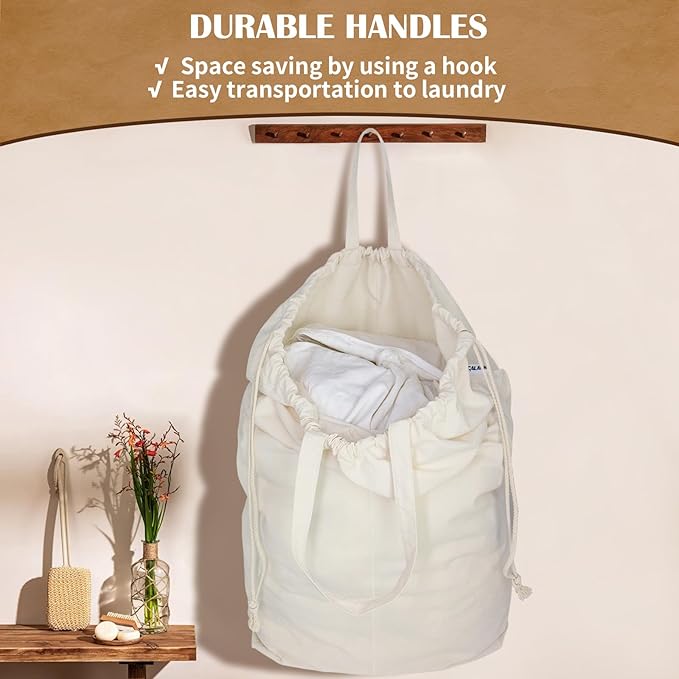 Canvas Laundry Bags with Handles & Square Base 16"Lx16"W x27.6"H, Extra Large