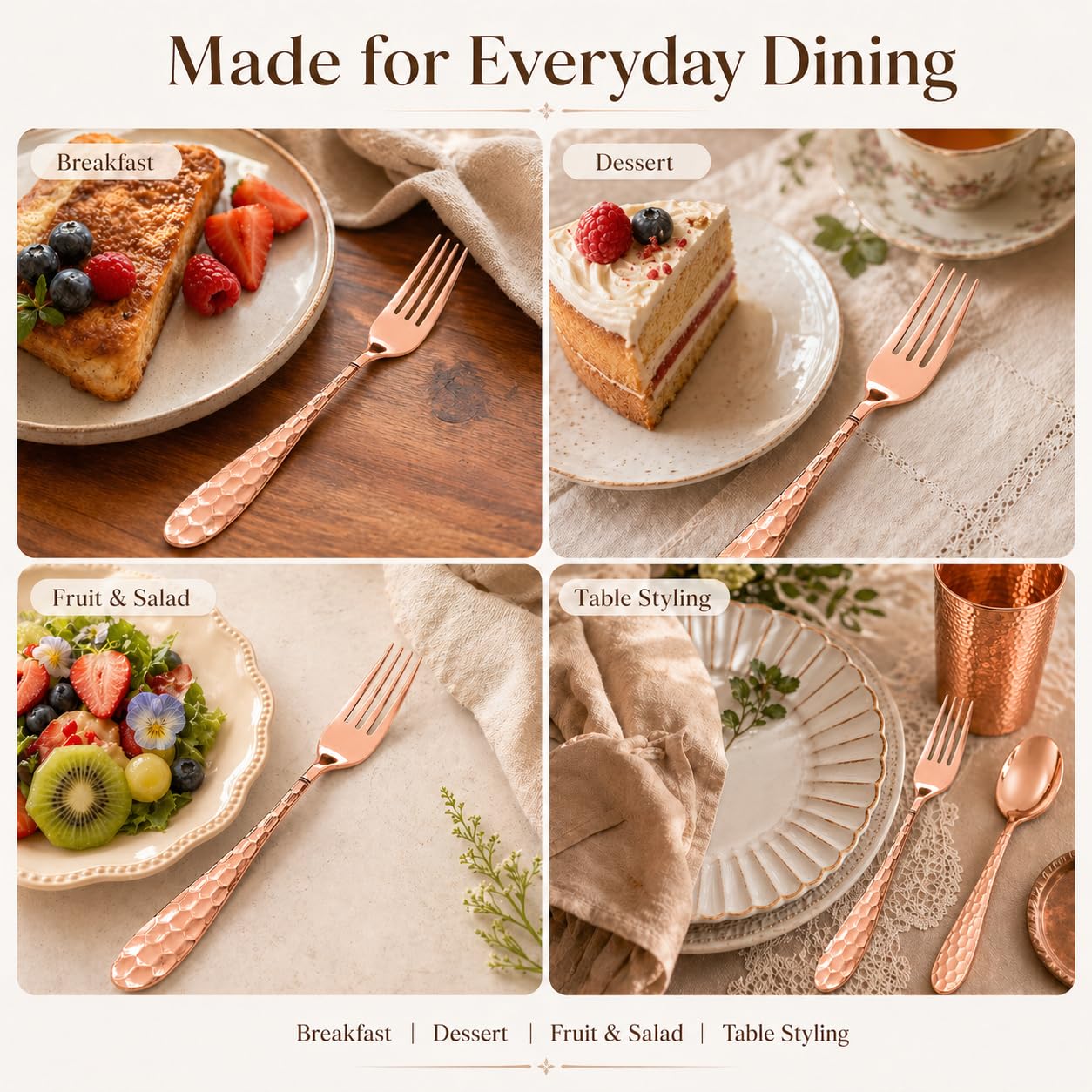 Solid Copper Honeycomb Fork, 7.28 Inch Vintage Dessert Flatware, 1 Piece