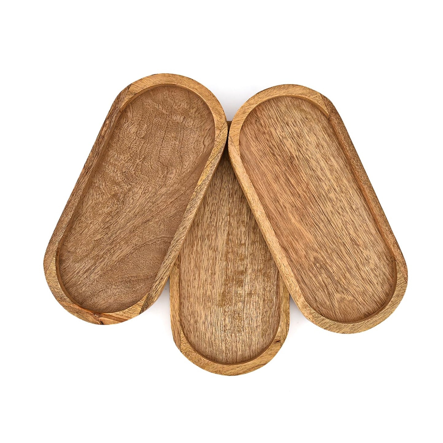 Mahasu Platters Mango Wood Natural Wood Serving Platters Set with Lip Oval for Food Holder/BBQ, Serve Cheese, Sushi (11" X 5" X 0.75")
