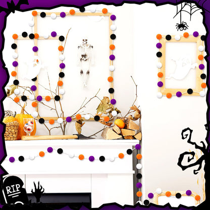 MARFOREVER 4 Pack 26.3 FT Halloween Felt Ball Garlands, Halloween Decorations 30 Balls Black Orange White Purple Pom Pom Garlands Hanging Supplies for Fall Halloweens Holiday Party Home Wall Decor