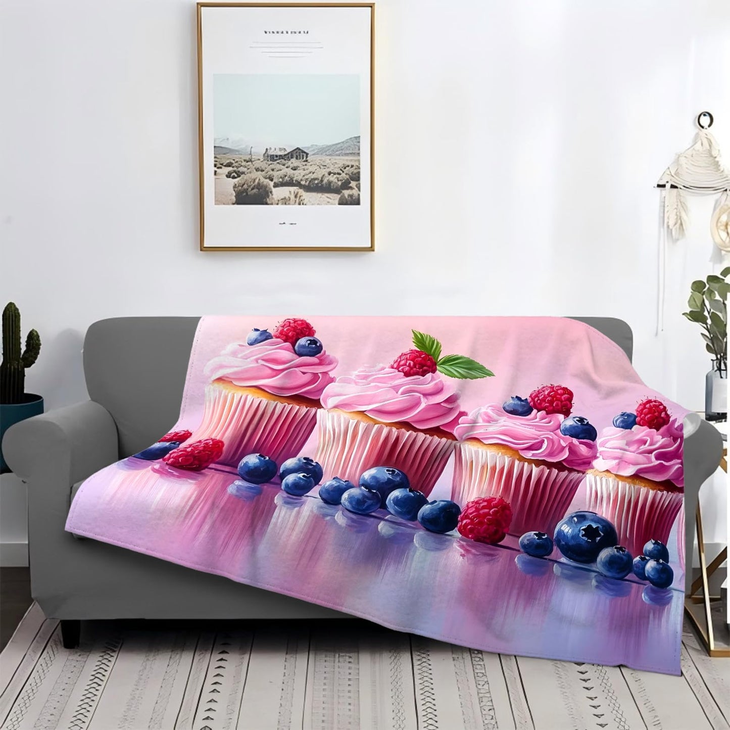 Tijuboni Pink Cupcakes Throw Blanket Dessert Gifts for Girls Women Boys Men Kids Adults Soft Flannel Fleece Blanket for Couch Sofa Bed Home Decor 40"x50"