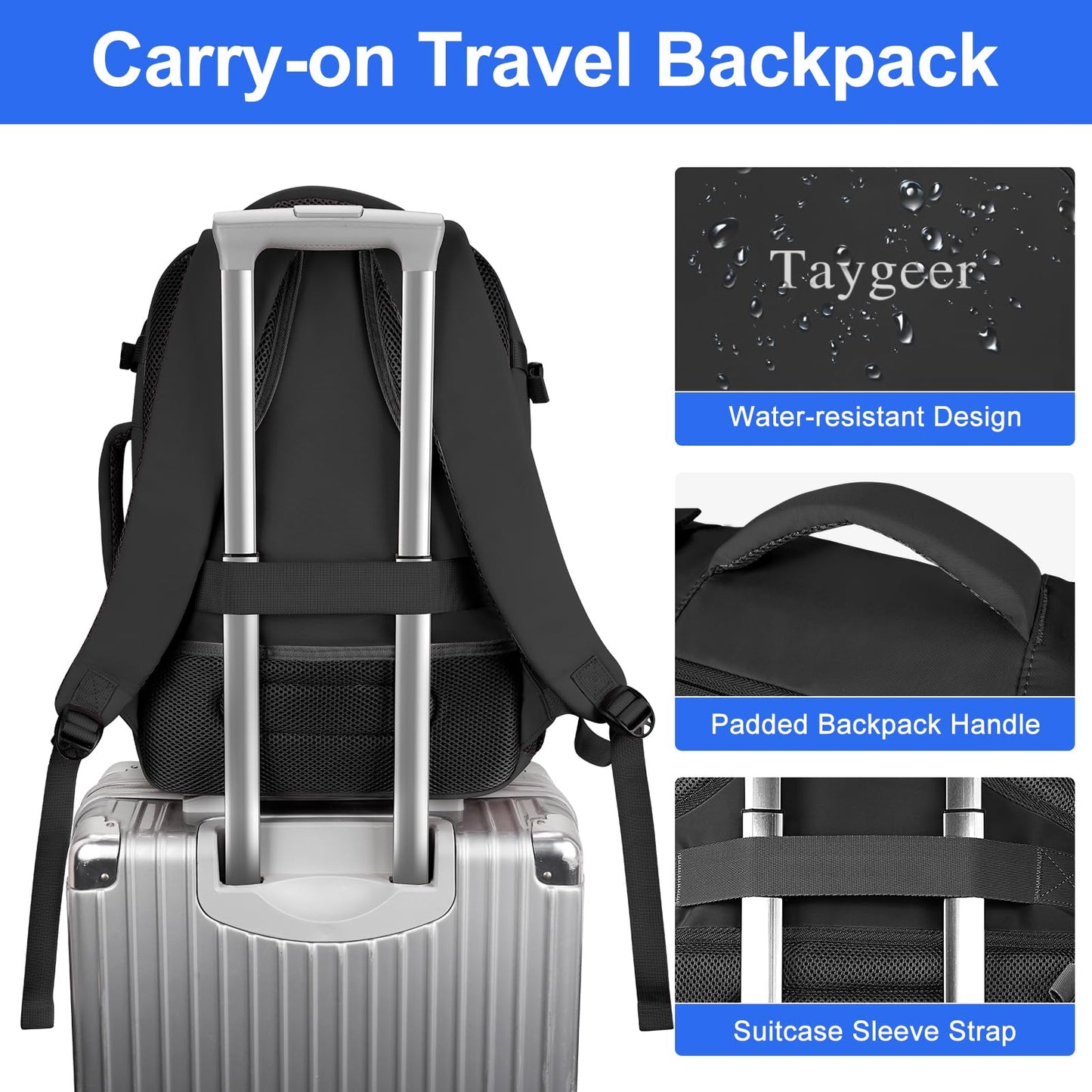 Taygeer Ryanair Cabin Bags 40x30x20 Underseat, Travel Backpack Cabin Size, Rucksack for Plane Hand Luggage Backpack for Travelling, Ryan Air Cabin Bag 40x30x20 with Separate Shoe Pouch, Black
