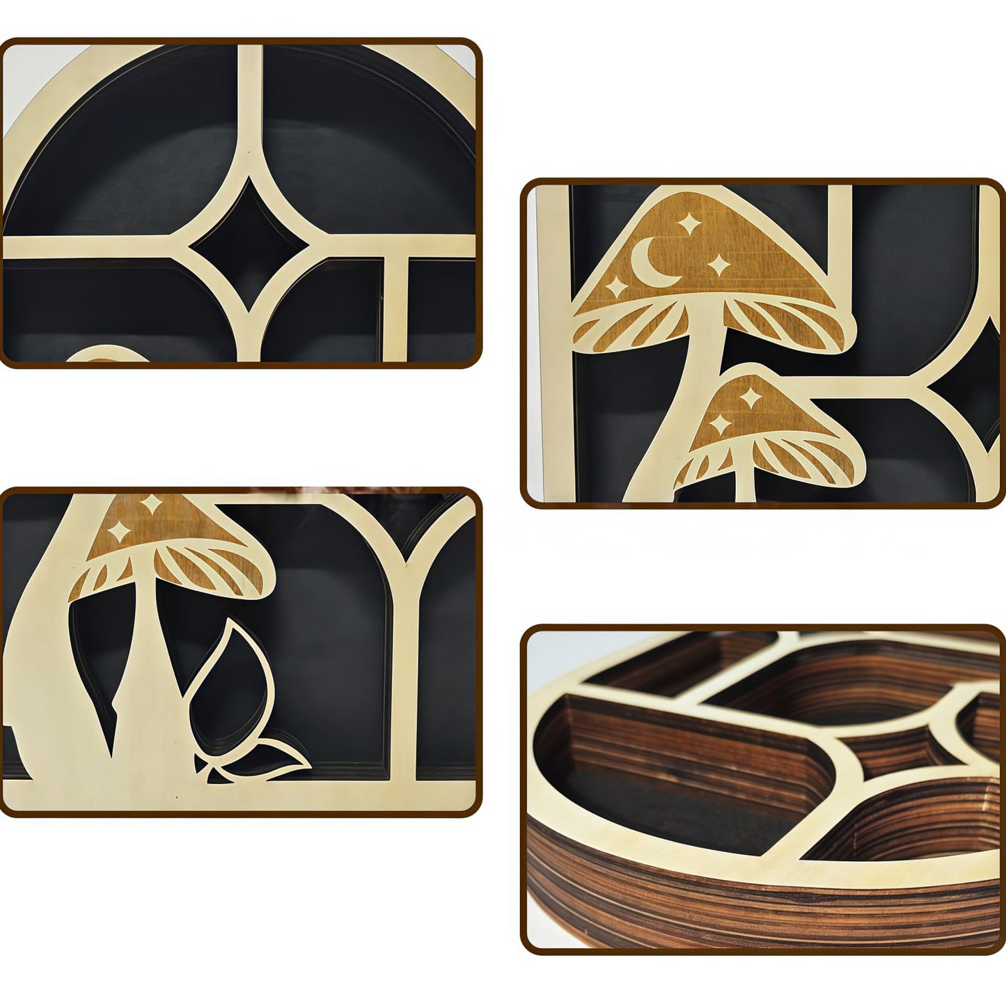 Cute Wooden Mushroom Wall Decoration Accessory Display Stand, Suitable for Crystals, Stones, Gemstones, Healing Stones, Rare Treasures, Interesting Room Wall Decoration (Archway Crystal Stand)