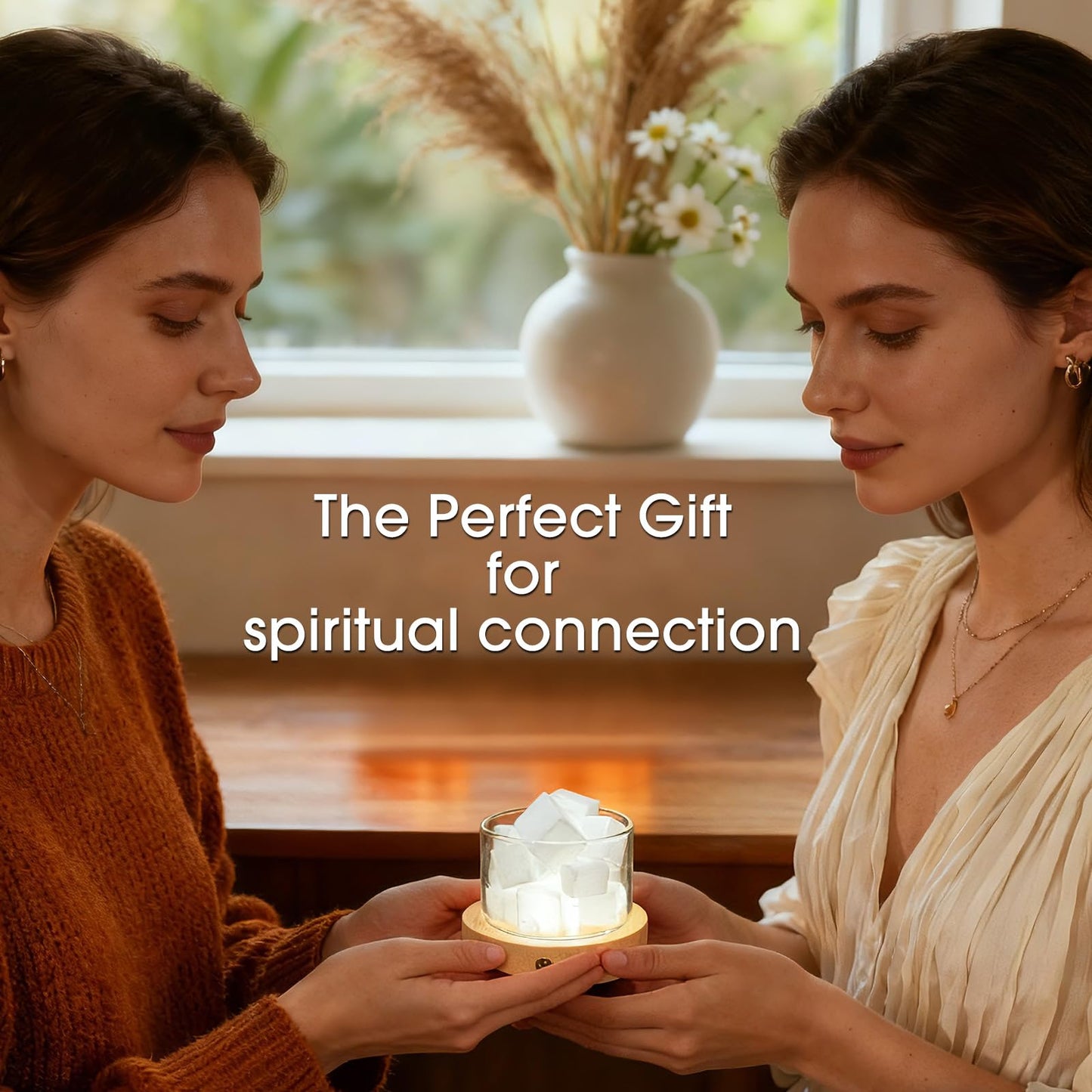 Lamptobe Selenite Crystal Lamp with Wooden Base Selenite Crystals Gift for Women Healing Birthday Meditation Yoga Spiritual Chakra Reiki Energy Cleansing Night Light Home Office Decor