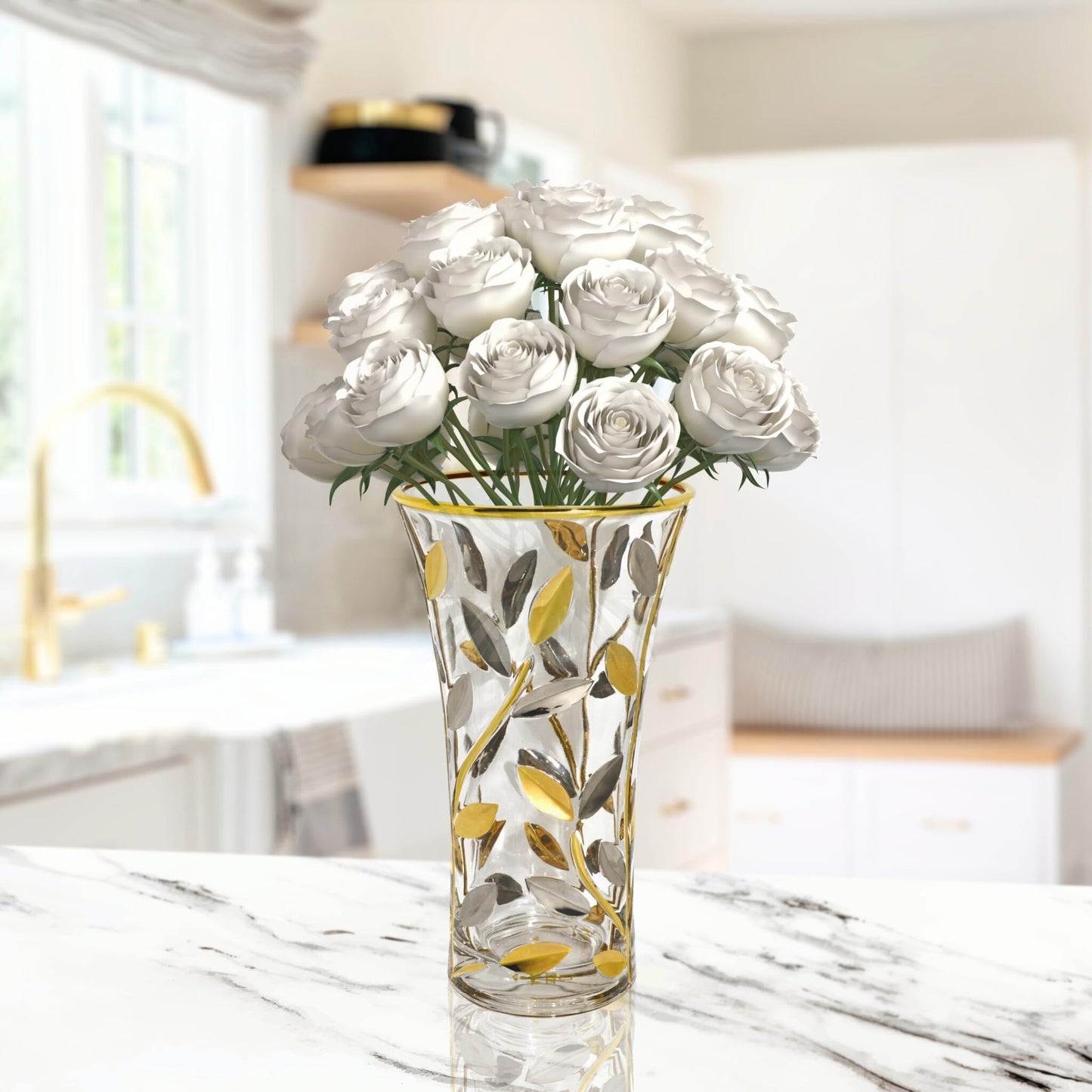 Luxury Italian Glass Vase, 8.5-inch, Silver & Gold, Modern Flower Vase for Centerpieces, Shelf Decor, Perfect Centerpieces for Table Home Decor Accents, Handcrafted, Made in Italy
