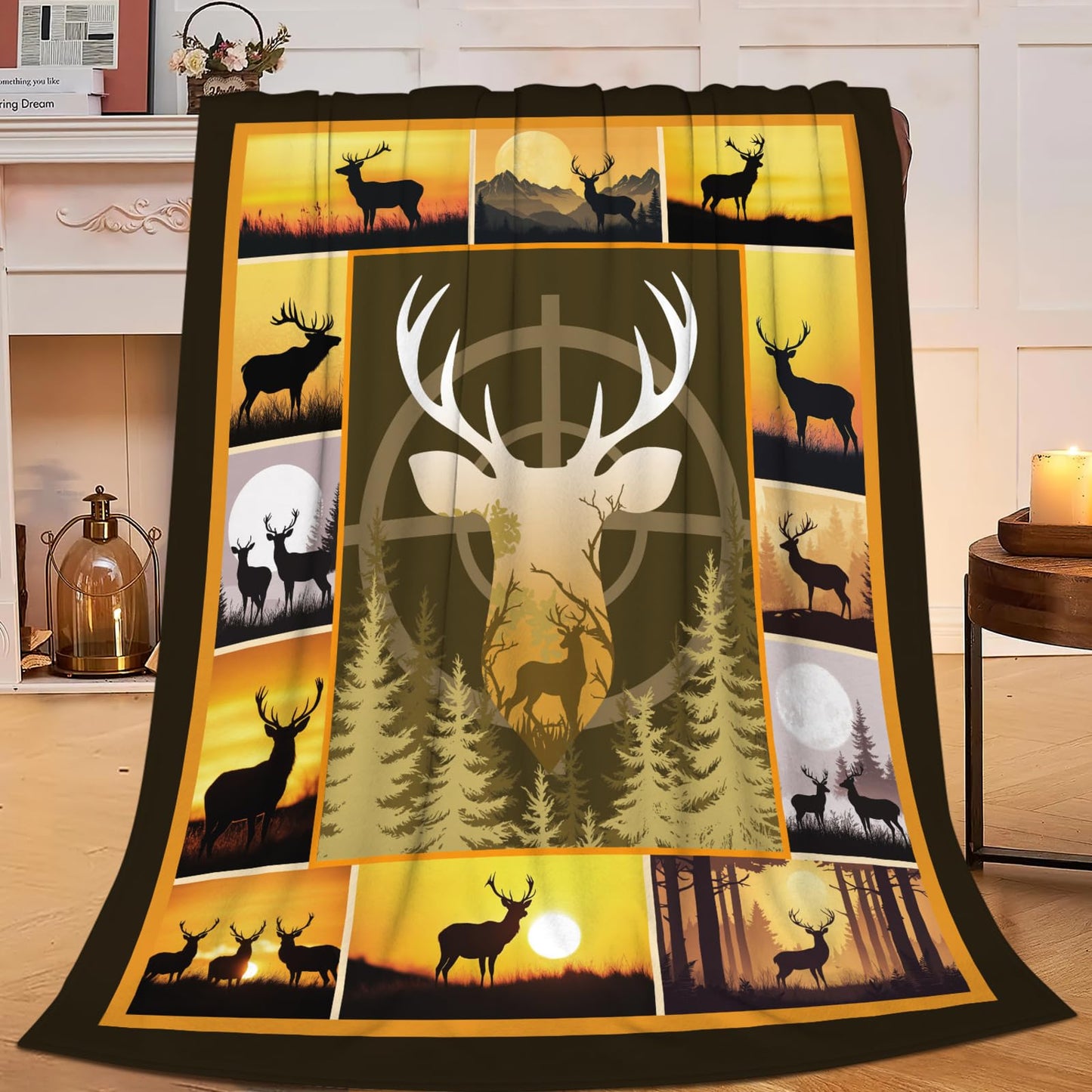 Lovira Hunting Throw Blanket Deer Buck Throw Blankets Hunter Gifts for Couch Sofa Bed Stuff Decor Fleece Plush Warm Flannel for Lover Men Women 40"x50"