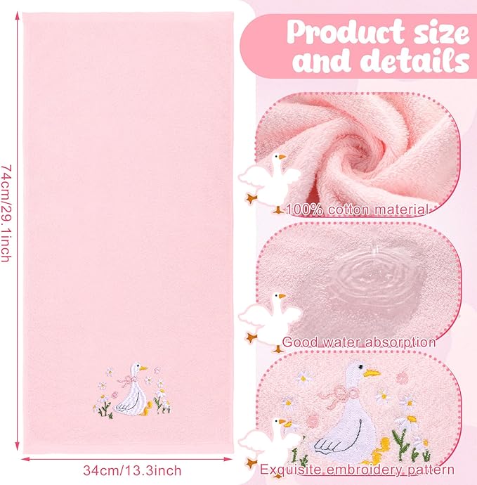 2 Pcs Silly Goose Hand Towels Blush Pink Bathroom Decor 14x29 Inch Embroidered