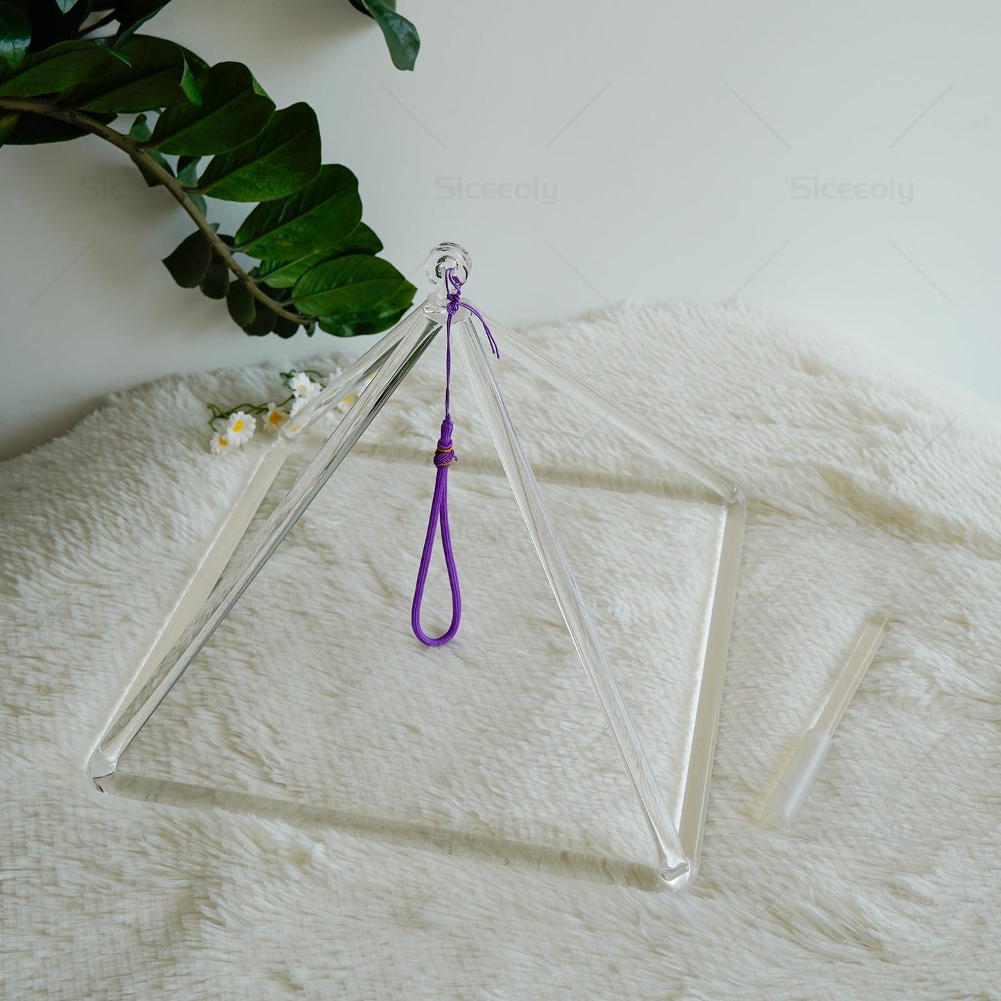 Siceeoly 12 inch Pyramid Quartz Crystal Singing Pyramid Handmade TransparentHealing Musical Instrument For Sound Healing Meditation With Crystal Singing Bowl Striker