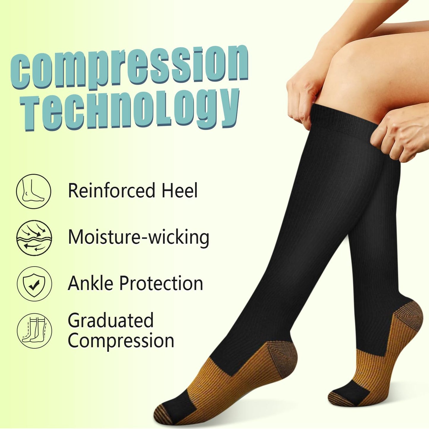 Iseasoo Copper Compression Socks For Men & Women Circulation-Best For Running Hiking Cycling 15-20 mmHg