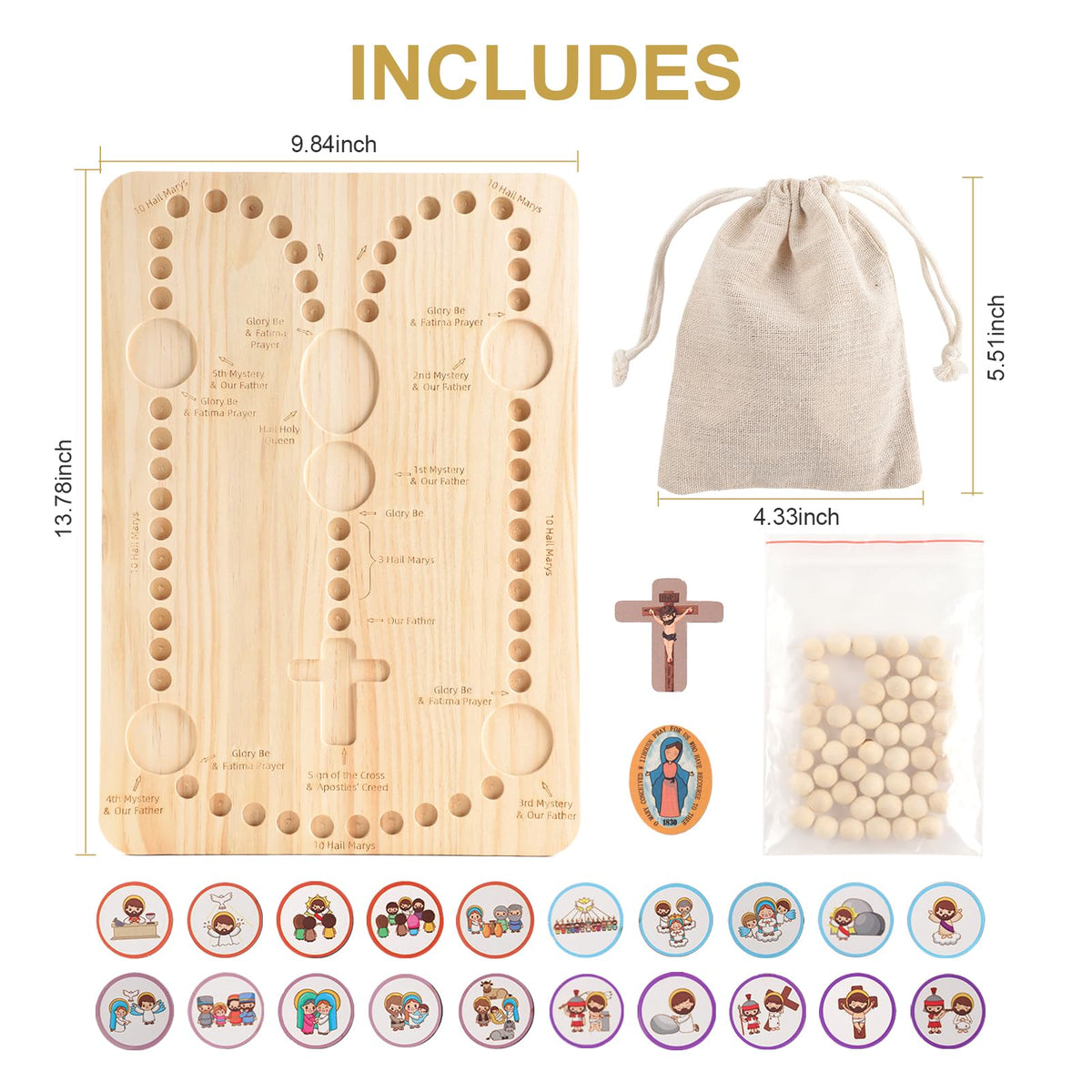 Wooden Rosary Board Catholic Gifts for Kids,Catholic Toys to Learn for Pray The Rosary,Christian Board Games Gifts,Catholic Baptism Christening Gifts for Girls,First Holy Communion Gifts for Boys